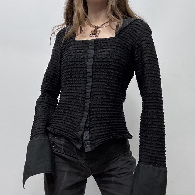 Black textured flared shirt