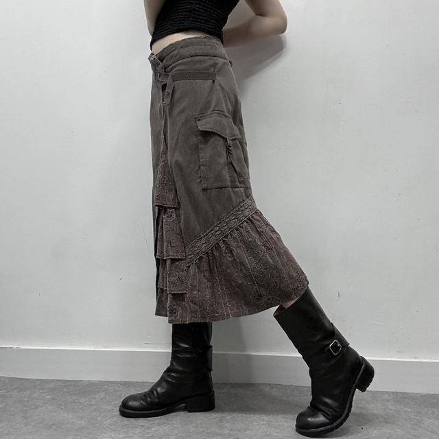 Brown lace asymmetric fairy midi skirt