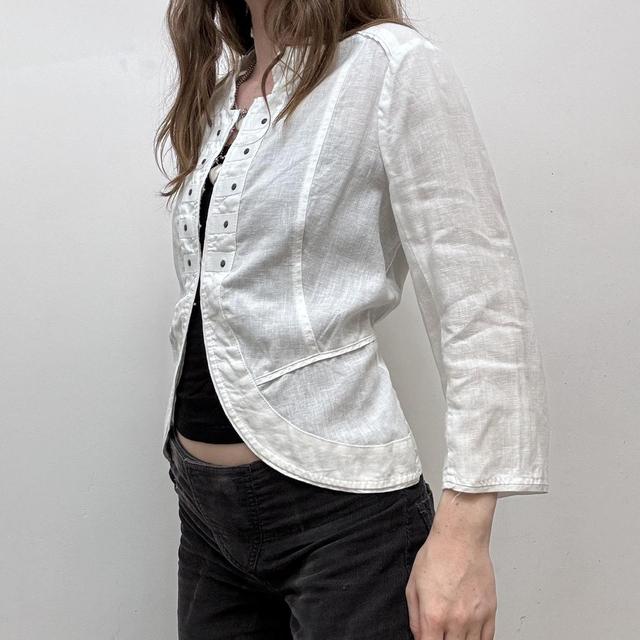 White linen cropped millitary top
