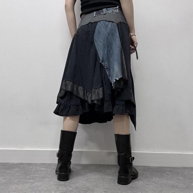 Patchwork grunge fairy pinstripe midi skirt