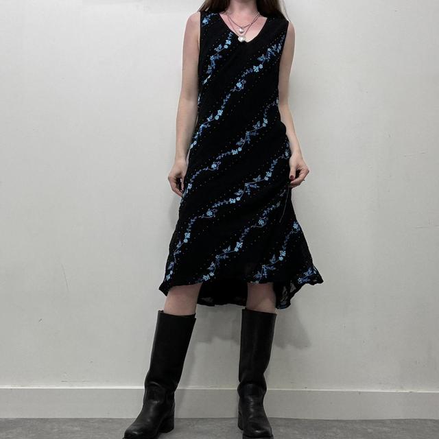 Bias cut black summer flared dress