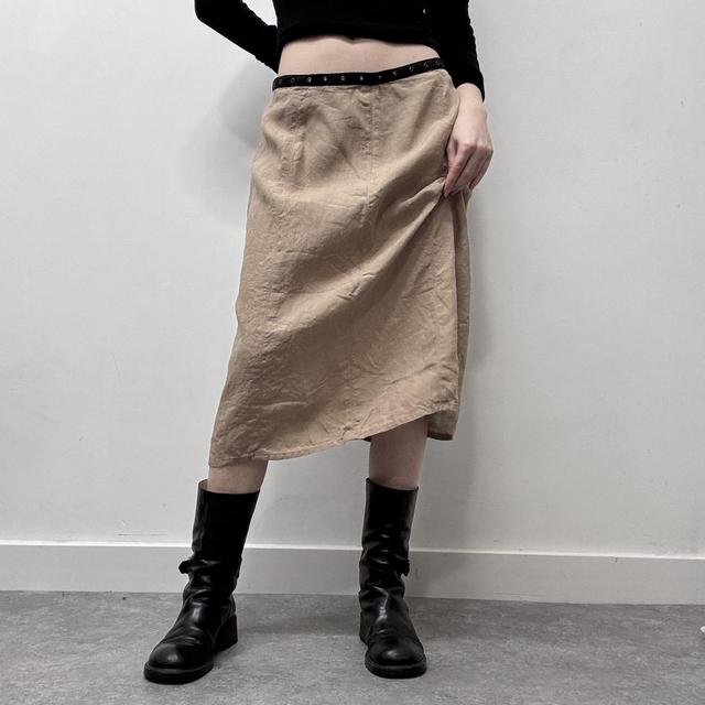 Tan linen studded eyelet skirt