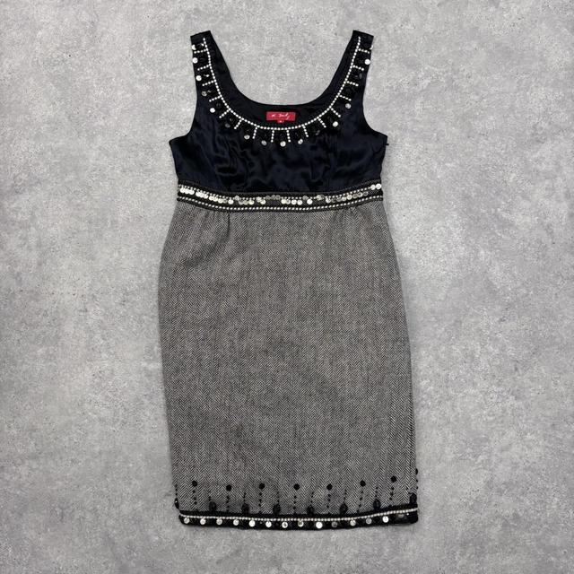 Tweed office-core embellished midi dress