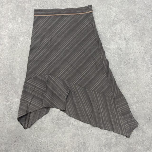 Brown pinstripe asymmetric midi skirt