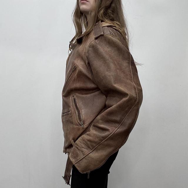 Brown leather slouchy biker jacket