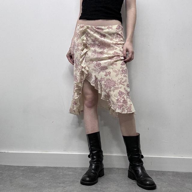 Asymmetric ruffle floral coquette skirt