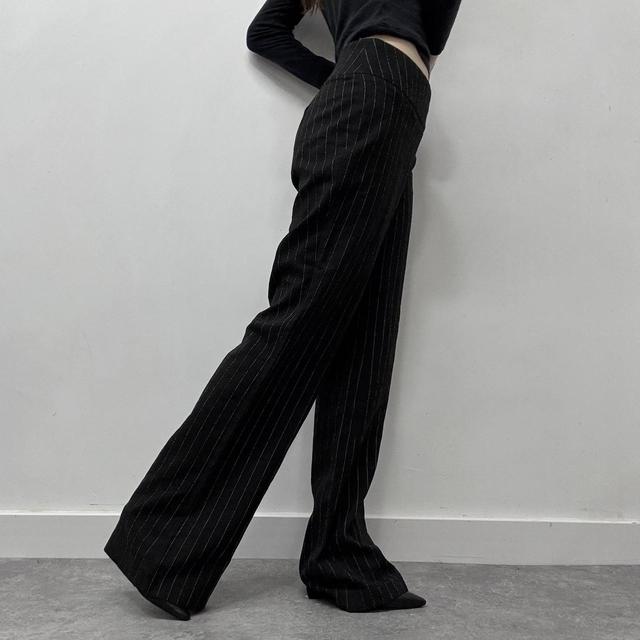 Pinstripe wide leg suit pants