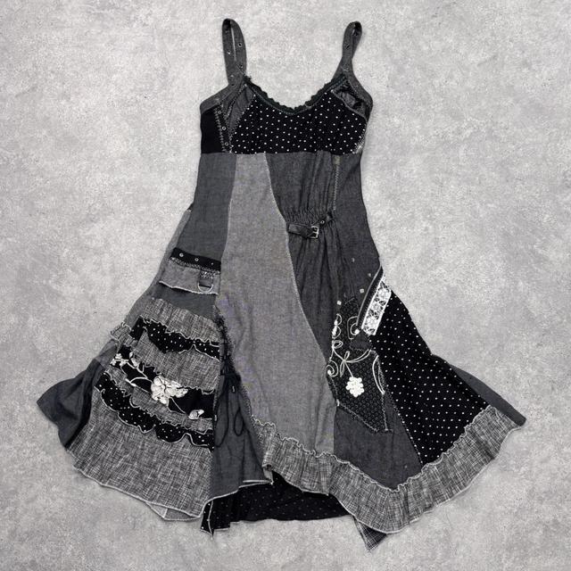 Black grunge patchwork dress