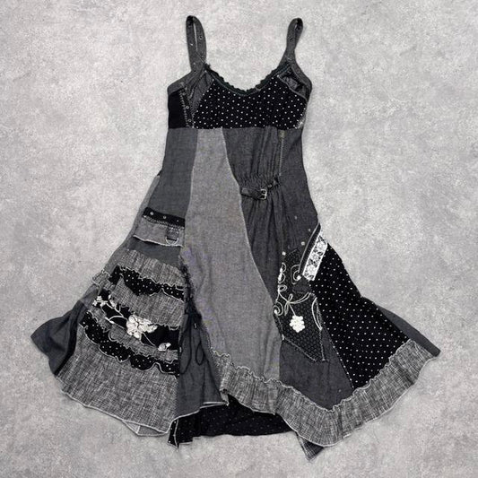 Black grunge patchwork dress