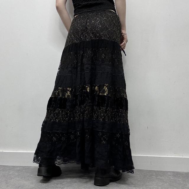 Black layered lace maxi skirt