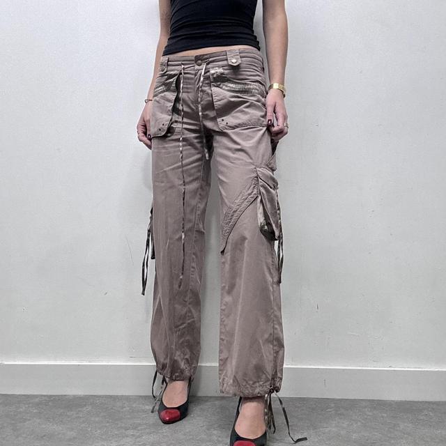 Tan wide leg cargo trousers