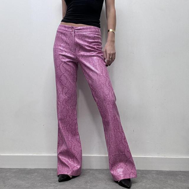 Y2k hot pink snake skin Morgan flared trousers