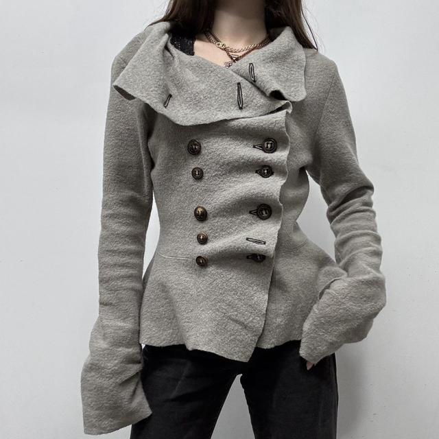 Asymmetric wool button jacket