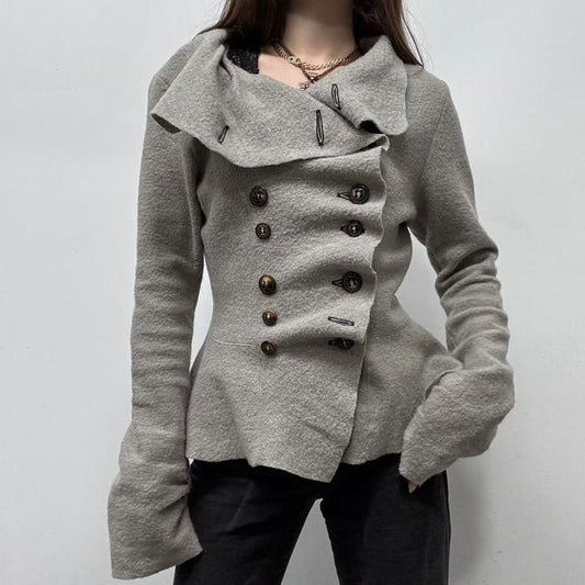Asymmetric wool button jacket