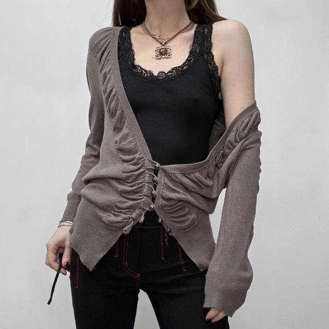 Slouchy gathered wide neck cardigan