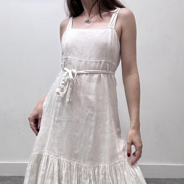White linen pleated midi dress