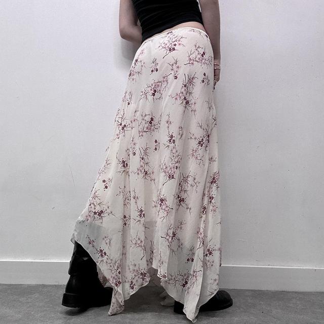 Sheer cream floral asymmetric maxi skirt
