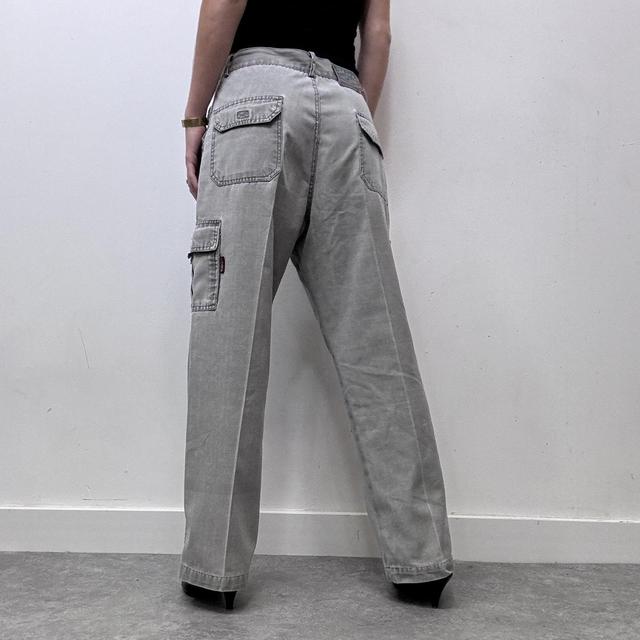 Wide leg flared khaki distressed utility trousers