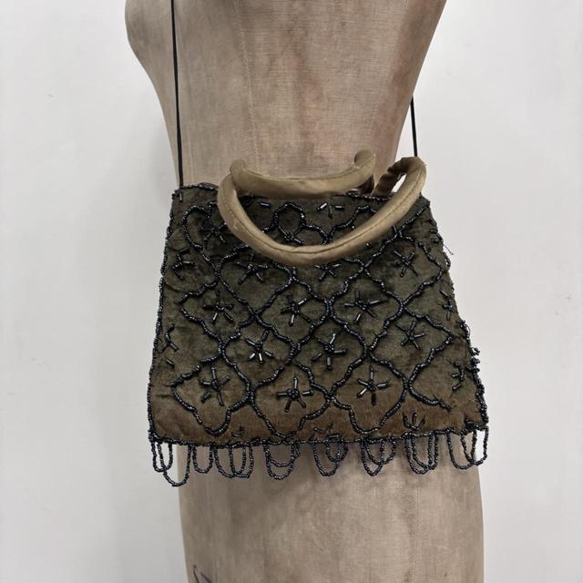 Khaki green beaded bag