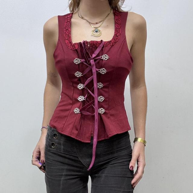 Red corset lace up bow vest
