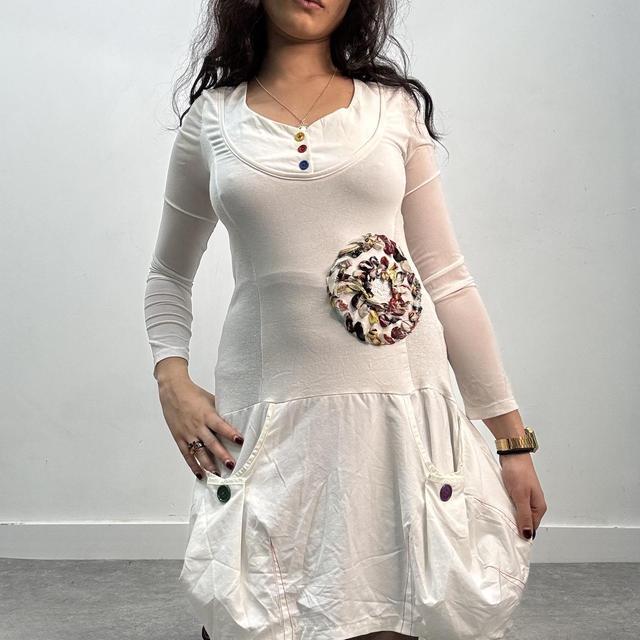 White flared puff mini dress