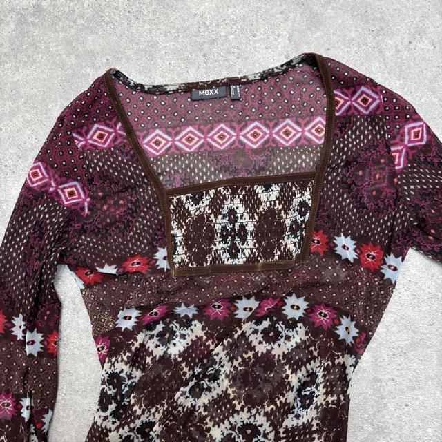 Graphic printed y2k flared mesh shirt