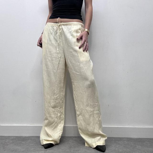 Lemon yellow wide leg linen trousers
