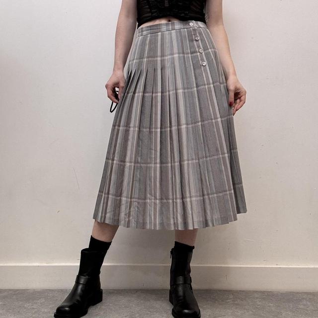Pleated pinstripe checked skirt