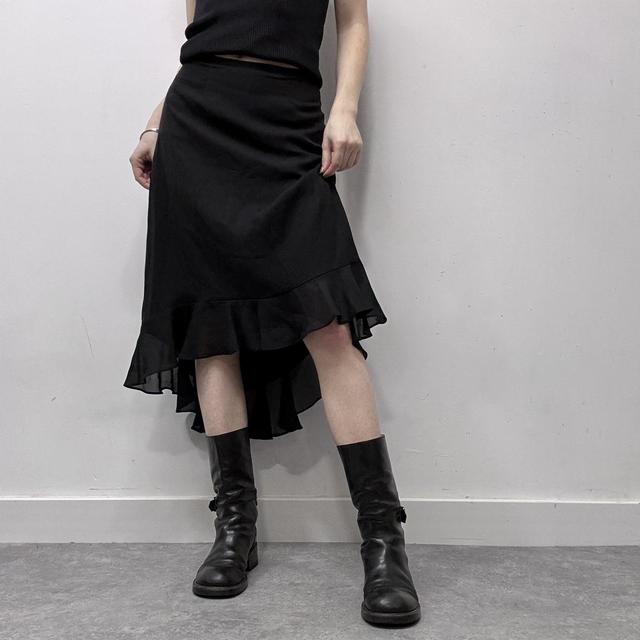 Black sheer layered midi skirt