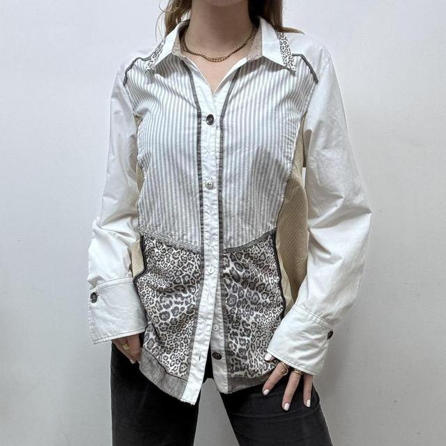 Pinstripe leopard patchwork shirt