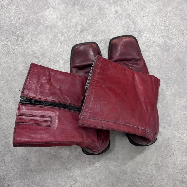Red leather square toe boots