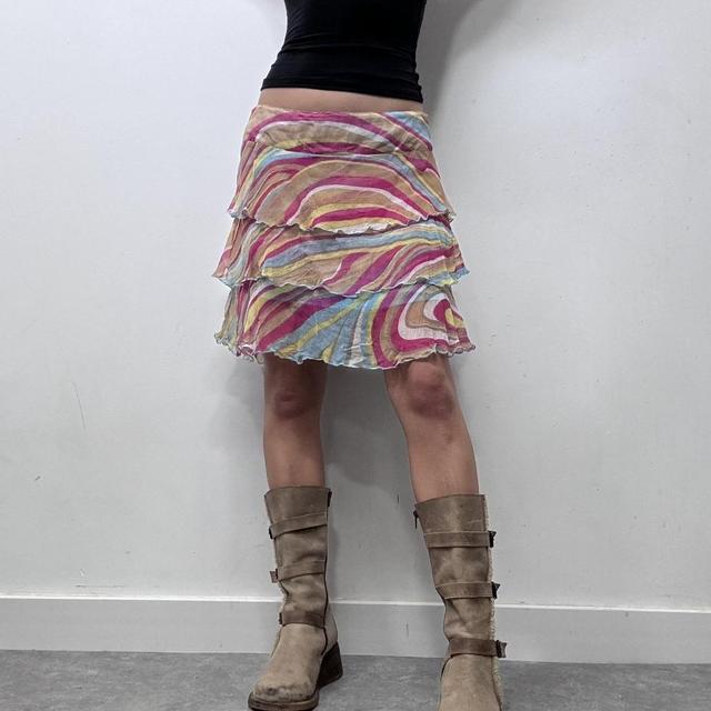Layered silk rainbow ruffle skirt