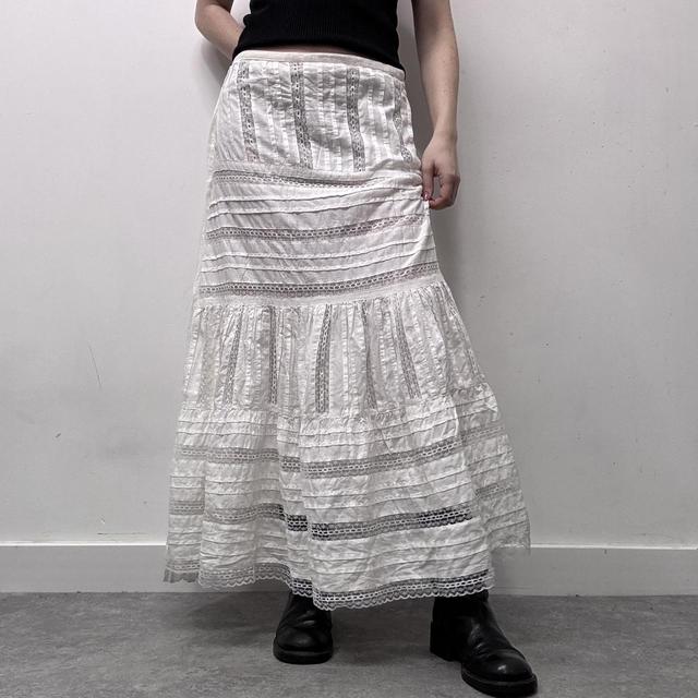 White lace coquette cottage maxi skirt