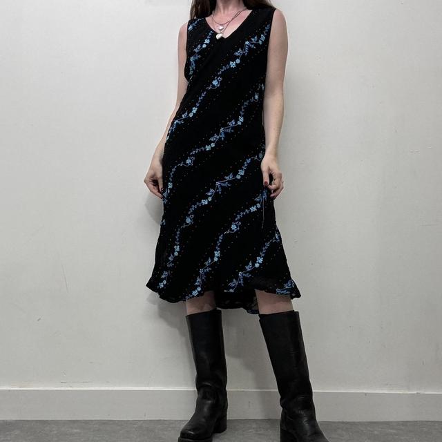 Bias cut black summer flared dress