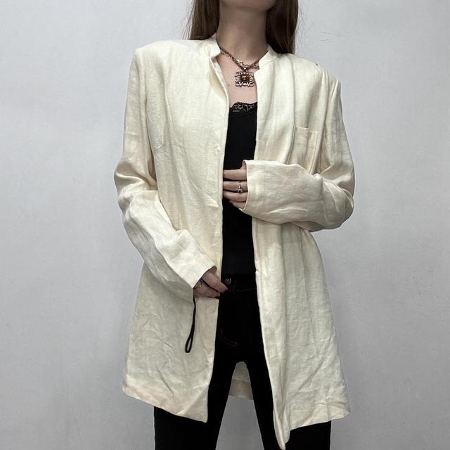 Cream long linen slouchy minimalist blazer