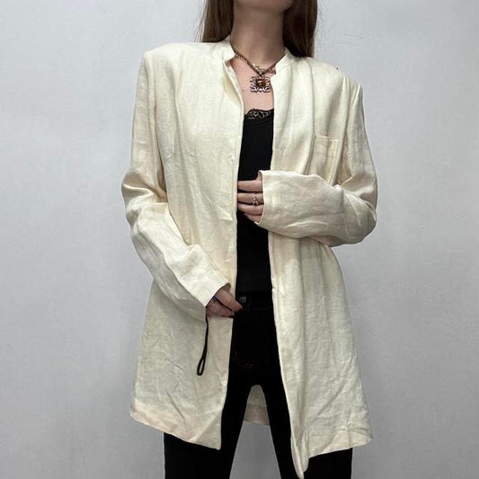 Cream long linen slouchy minimalist blazer