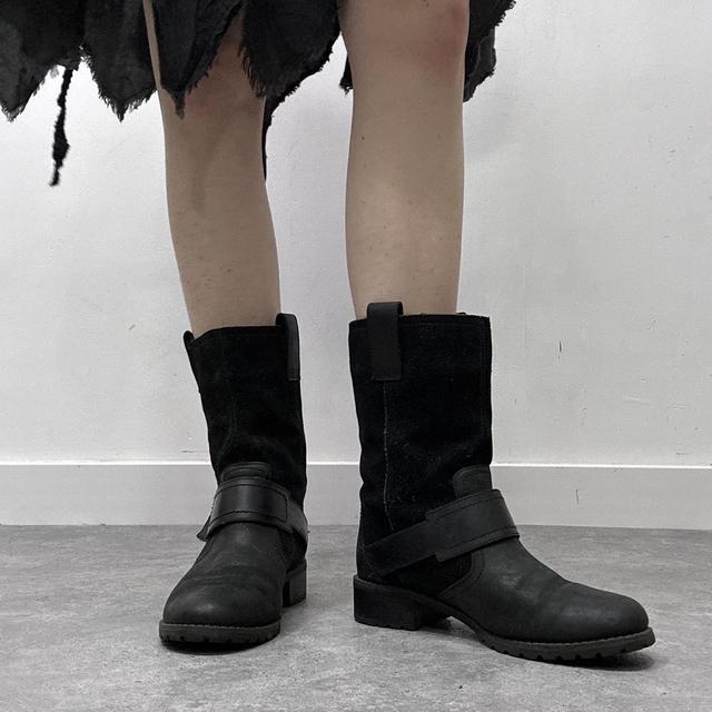 Black suede biker boots