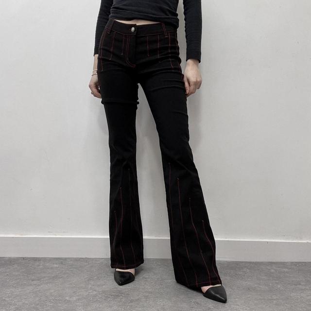 Black contrast stitch flared suit trousers