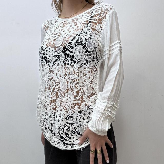 Sheer white crochet lace blouse