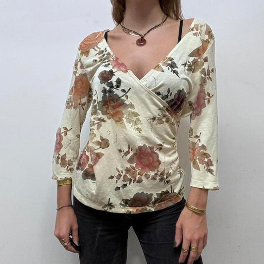 Sheer floral fairy cross over top