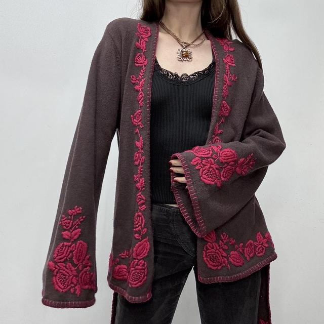 Brown flared wool cardigan