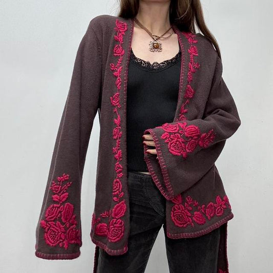 Brown flared wool cardigan