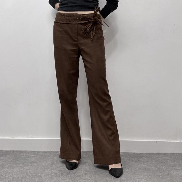 Western faux suede flared trousers