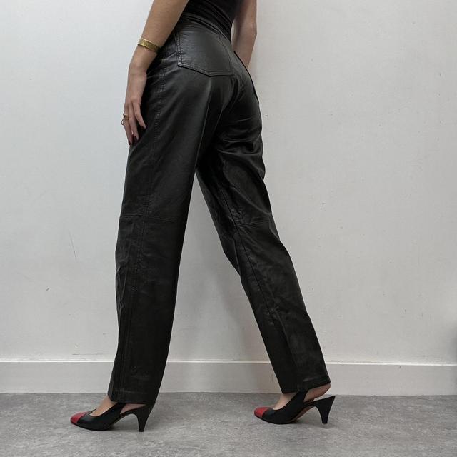 Black straight leg leather pants