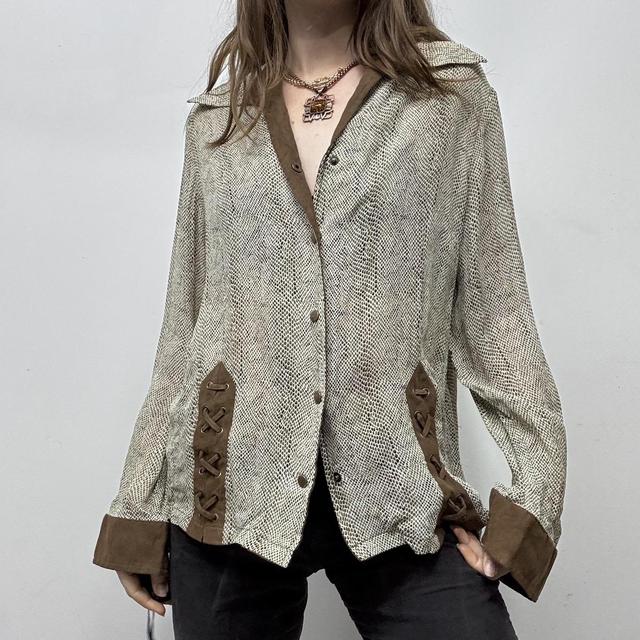 Brown snake patterned lace up shirt