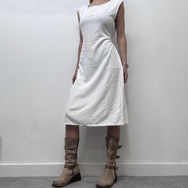 White linen embroidered anitque style dress