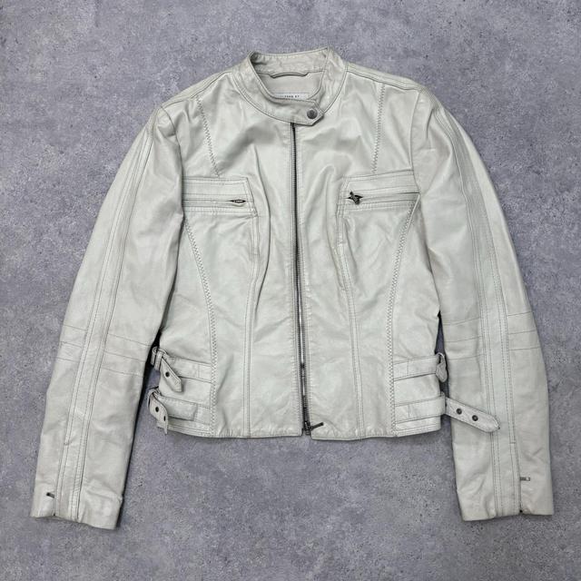 Cream leather biker jacket