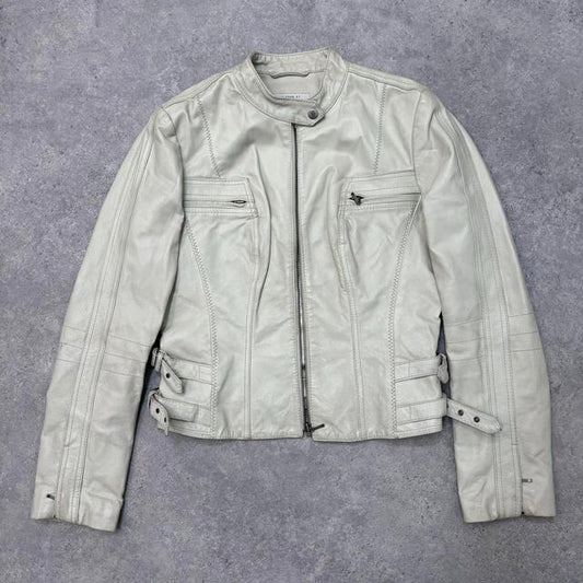 Cream leather biker jacket