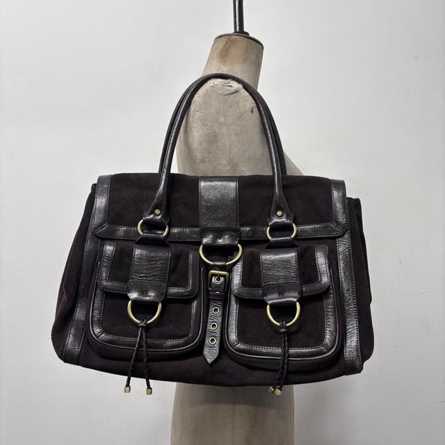 Dark brown suede pocket shoulder bag