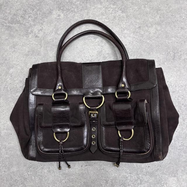 Dark brown suede pocket shoulder bag